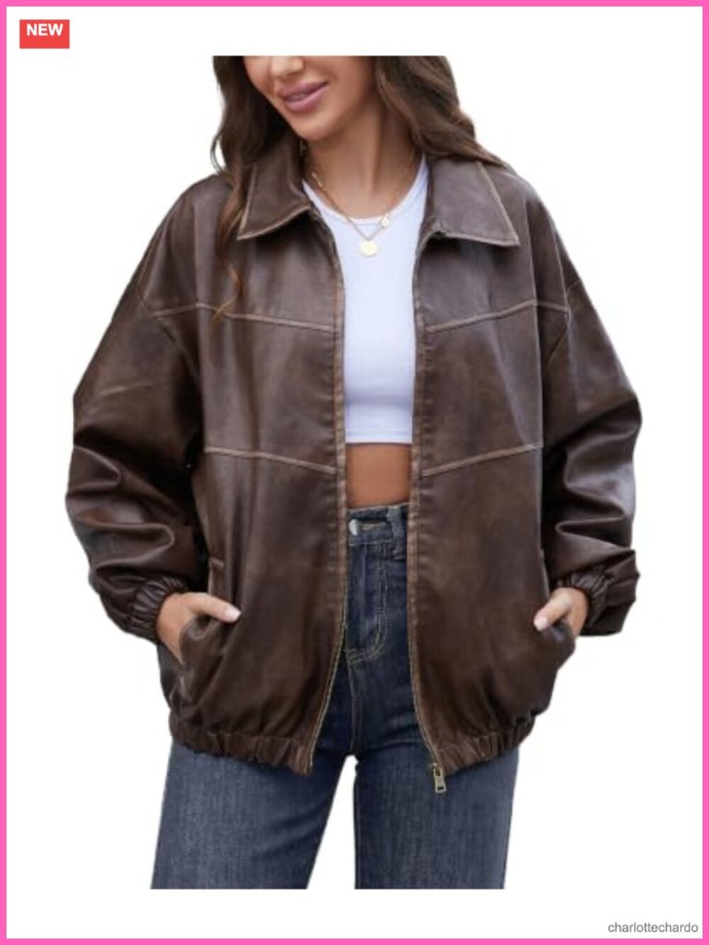 Oversized Faux Leather Jacket Womens Vintage Y2K Motorcycle Coat
